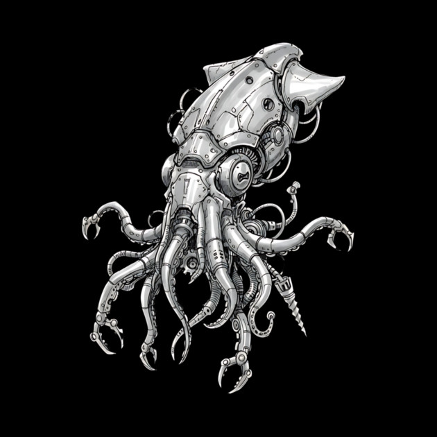 Mechanical Squid Cyberpunk Robot Illustration by Designed By Marty