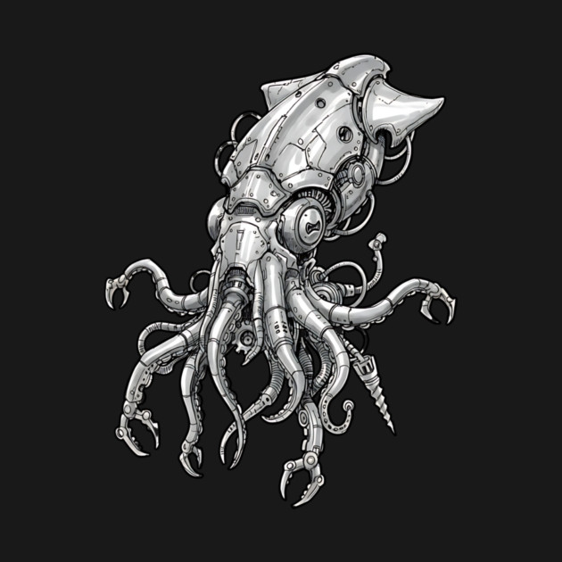 Mechanical Squid Cyberpunk Robot Illustration by Designed By Marty