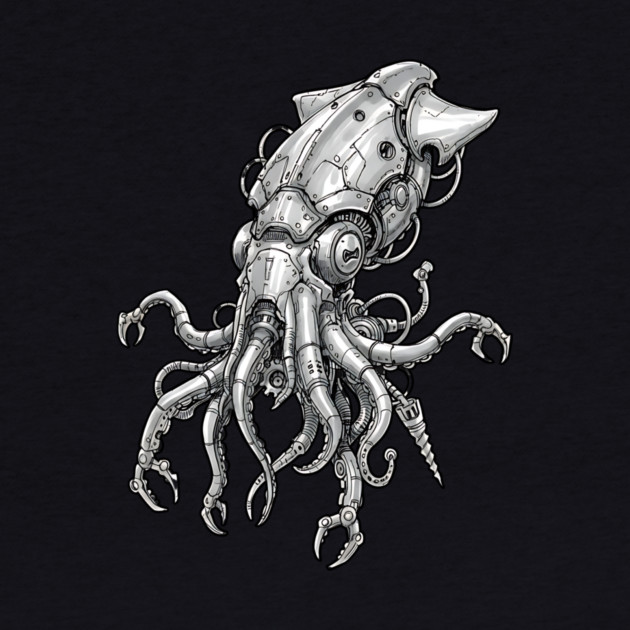 Mechanical Squid Cyberpunk Robot Illustration by Designed By Marty
