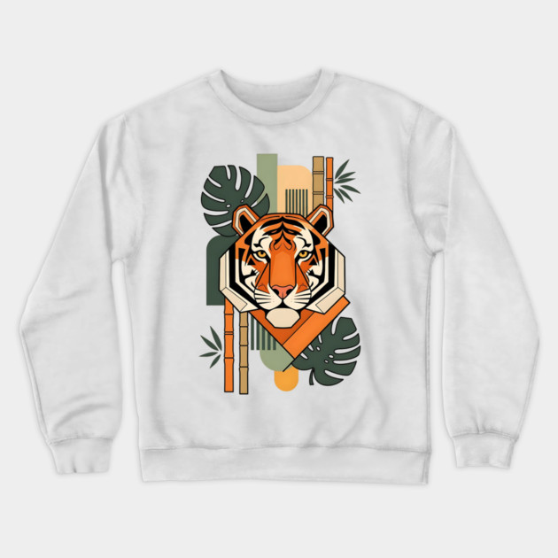 Bauhaus Tiger Modern Art Illustration Crewneck Sweatshirt by Designed By Marty