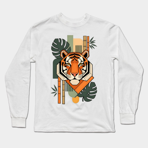 Bauhaus Tiger Modern Art Illustration Long Sleeve T-Shirt by Designed By Marty