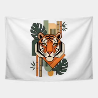 Bauhaus Tiger Modern Art Illustration Tapestry