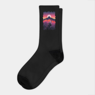 Geometric Howling Wolf Sunset Art Socks