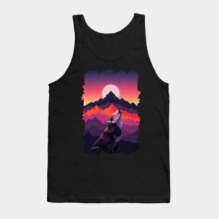 Geometric Howling Wolf Sunset Art Tank Top