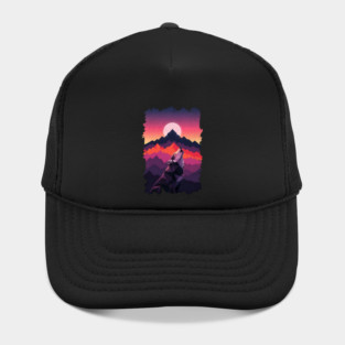 Geometric Howling Wolf Sunset Art Hat