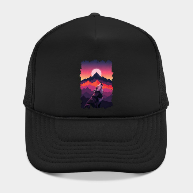 Geometric Howling Wolf Sunset Art by Designed By Marty