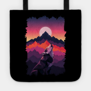Geometric Howling Wolf Sunset Art Tote
