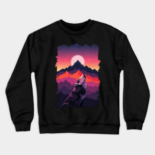 Geometric Howling Wolf Sunset Art Crewneck Sweatshirt