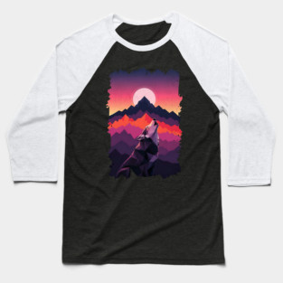 Geometric Howling Wolf Sunset Art Baseball T-Shirt