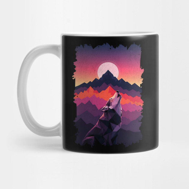 Geometric Howling Wolf Sunset Art by Designed By Marty