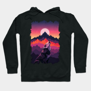 Geometric Howling Wolf Sunset Art Hoodie