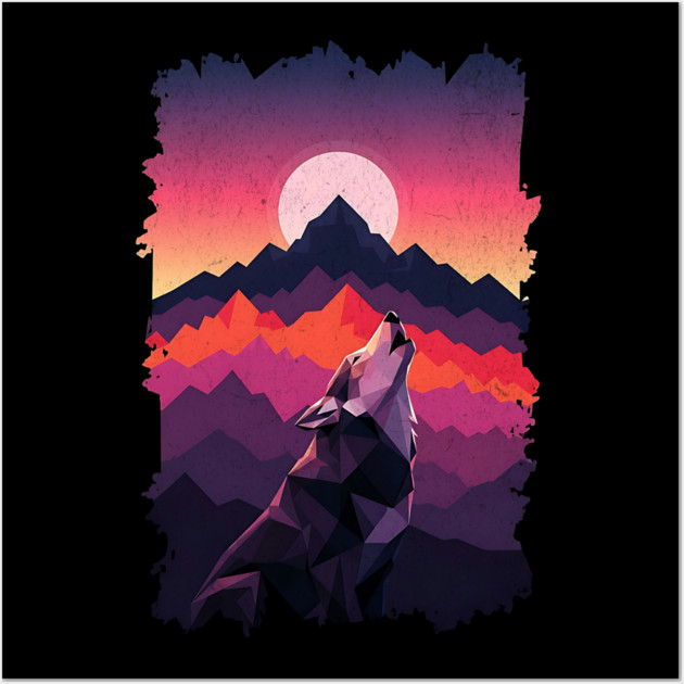Geometric Howling Wolf Sunset Art Wall Art by Designed By Marty