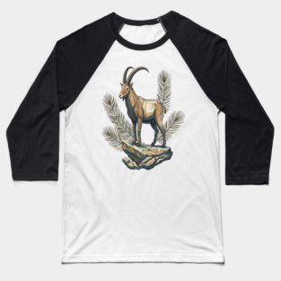 Alpine Ibex Goat Standing on Mountain Rock Baseball T-Shirt