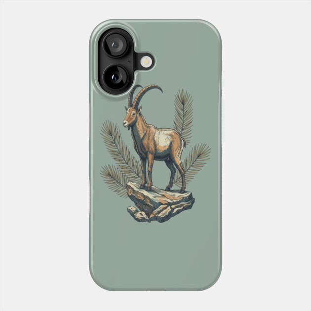 Alpine Ibex Goat Standing on Mountain Rock Phone Case by BirdsnStuff