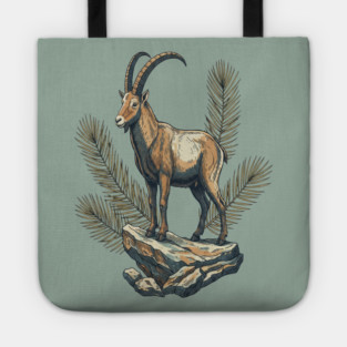 Alpine Ibex Goat Standing on Mountain Rock Tote