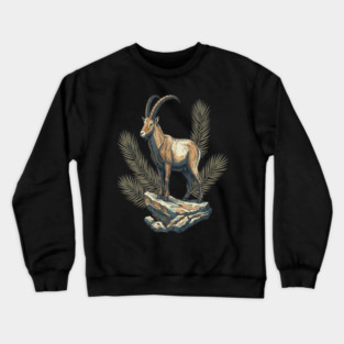Alpine Ibex Goat Standing on Mountain Rock Crewneck Sweatshirt