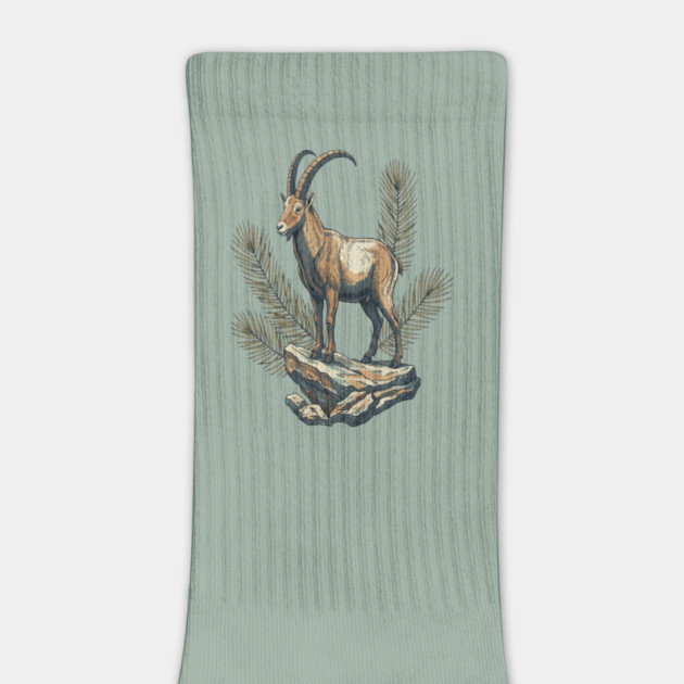 Alpine Ibex Goat Standing on Mountain Rock by BirdsnStuff