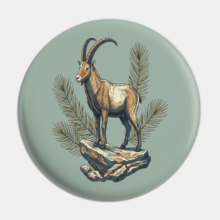 Alpine Ibex Goat Standing on Mountain Rock Pin