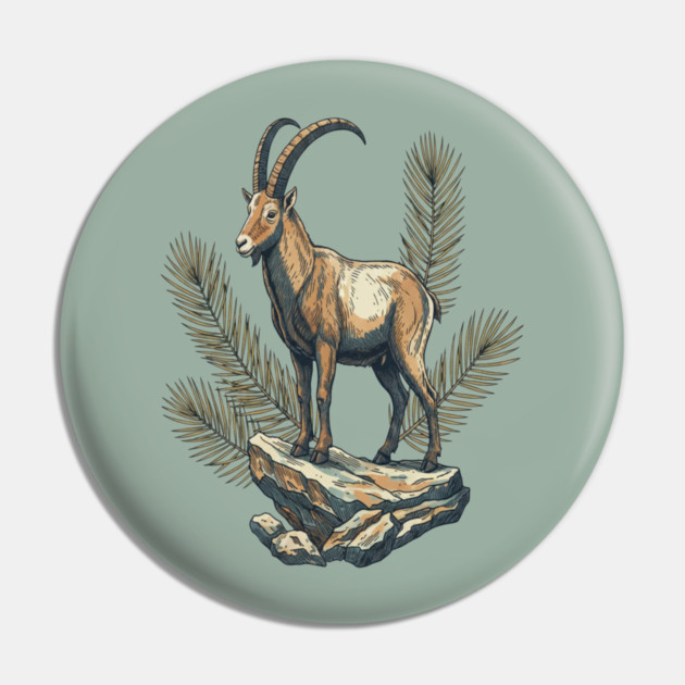 Alpine Ibex Goat Standing on Mountain Rock Pin by BirdsnStuff
