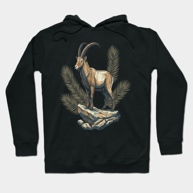 Alpine Ibex Goat Standing on Mountain Rock Hoodie by BirdsnStuff