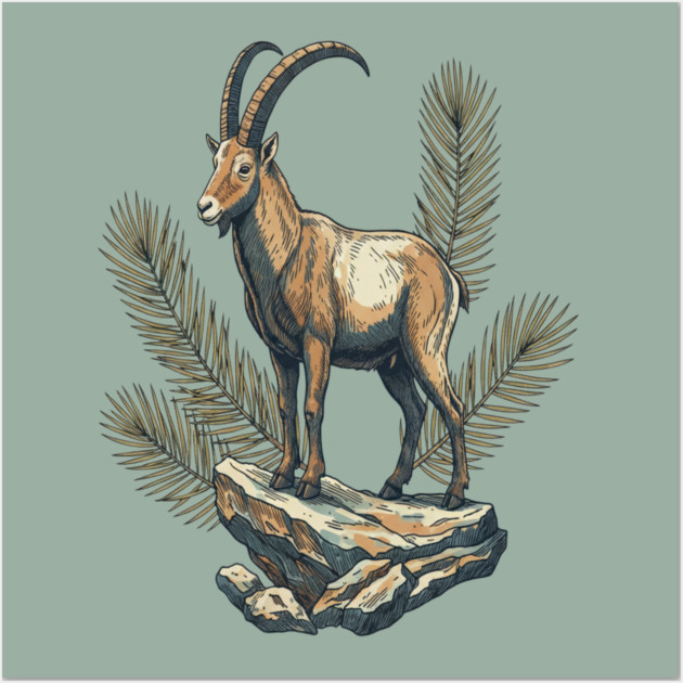 Alpine Ibex Goat Standing on Mountain Rock Wall Art by BirdsnStuff
