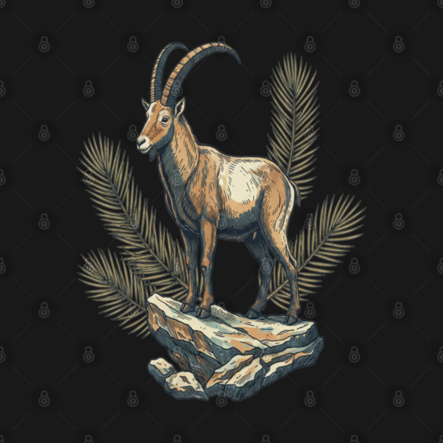 Alpine Ibex Goat Standing on Mountain Rock by BirdsnStuff