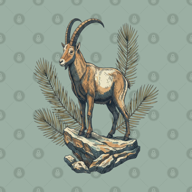 Alpine Ibex Goat Standing on Mountain Rock by BirdsnStuff