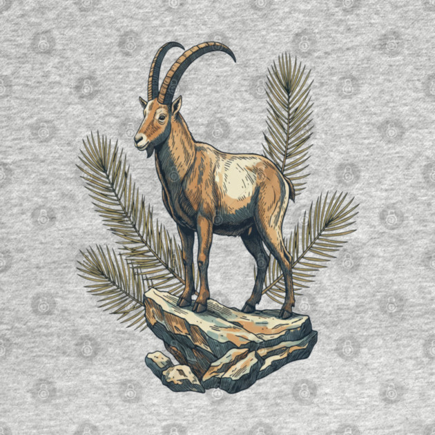 Alpine Ibex Goat Standing on Mountain Rock by BirdsnStuff