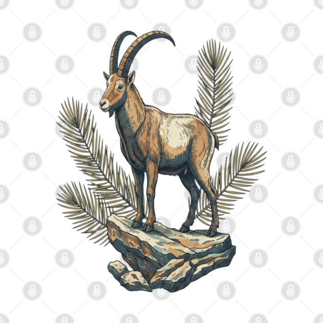 Alpine Ibex Goat Standing on Mountain Rock by BirdsnStuff