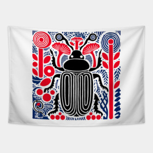Folk Beetle Graphic Pattern Art Tapestry