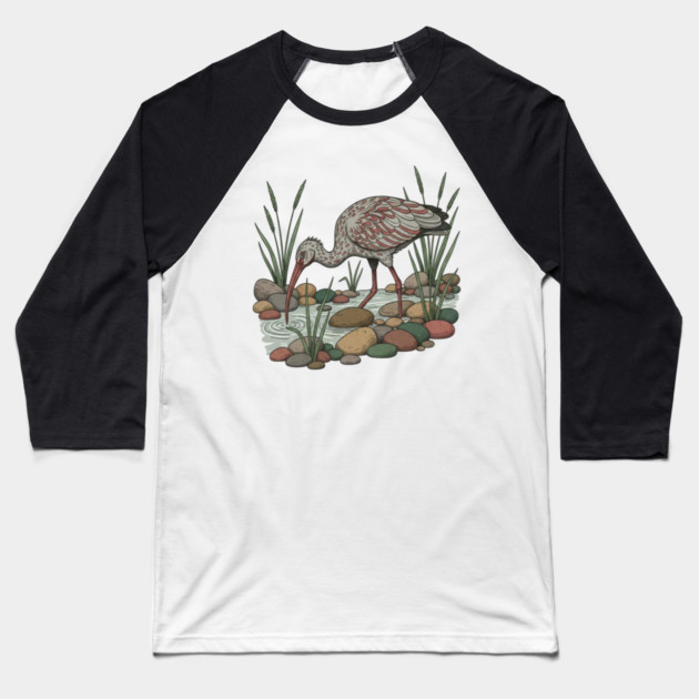 Ibisbill Bird Among River Stones and Reeds Baseball T-Shirt by BirdsnStuff