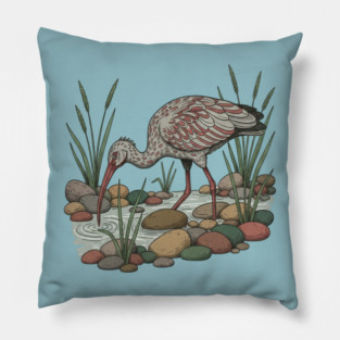 Ibisbill Bird Among River Stones and Reeds Pillow
