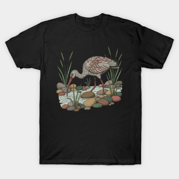 Ibisbill Bird Among River Stones and Reeds T-Shirt by BirdsnStuff