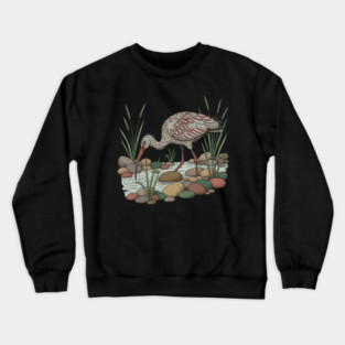 Ibisbill Bird Among River Stones and Reeds Crewneck Sweatshirt