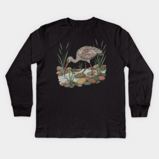 Ibisbill Bird Among River Stones and Reeds Kids Long Sleeve T-Shirt