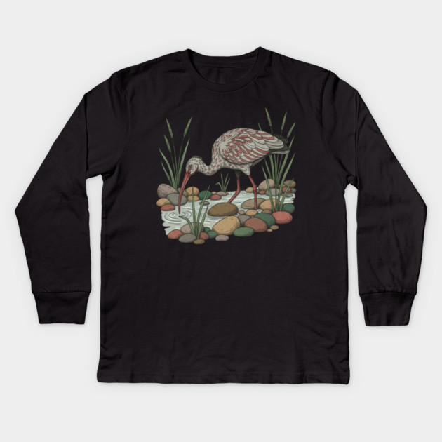 Ibisbill Bird Among River Stones and Reeds Kids Long Sleeve T-Shirt by BirdsnStuff