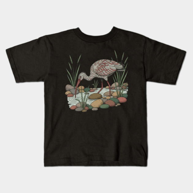 Ibisbill Bird Among River Stones and Reeds Kids T-Shirt by BirdsnStuff