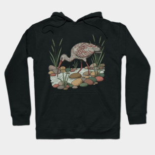 Ibisbill Bird Among River Stones and Reeds Hoodie