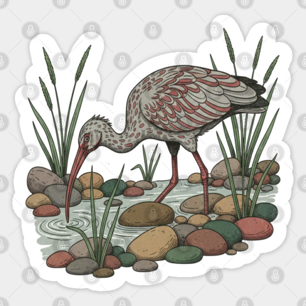 Ibisbill Bird Among River Stones and Reeds Sticker by BirdsnStuff
