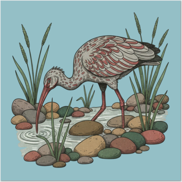 Ibisbill Bird Among River Stones and Reeds Wall Art by BirdsnStuff
