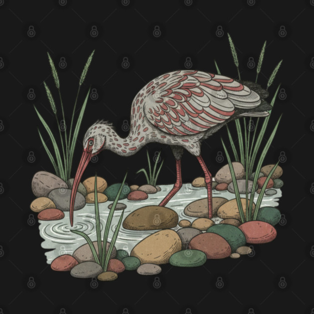 Ibisbill Bird Among River Stones and Reeds by BirdsnStuff