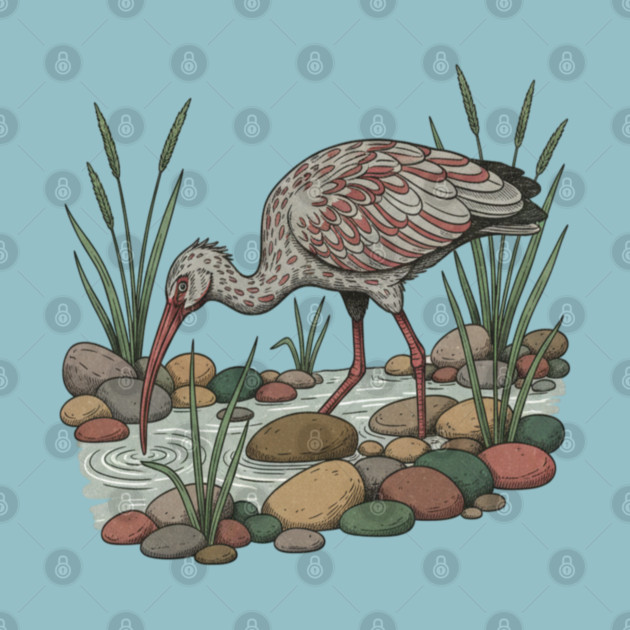 Ibisbill Bird Among River Stones and Reeds by BirdsnStuff