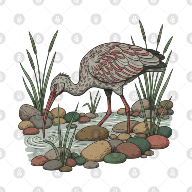 Ibisbill Bird Among River Stones and Reeds by BirdsnStuff