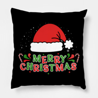 Merry Christmas Santa Hat With Candy Canes Pillow