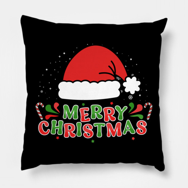 Merry Christmas Santa Hat With Candy Canes Pillow by Creatifly Graphic Tees