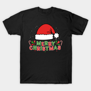 Merry Christmas Santa Hat With Candy Canes T-Shirt