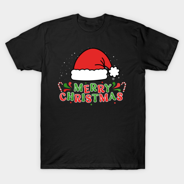 Merry Christmas Santa Hat With Candy Canes T-Shirt by Creatifly Graphic Tees
