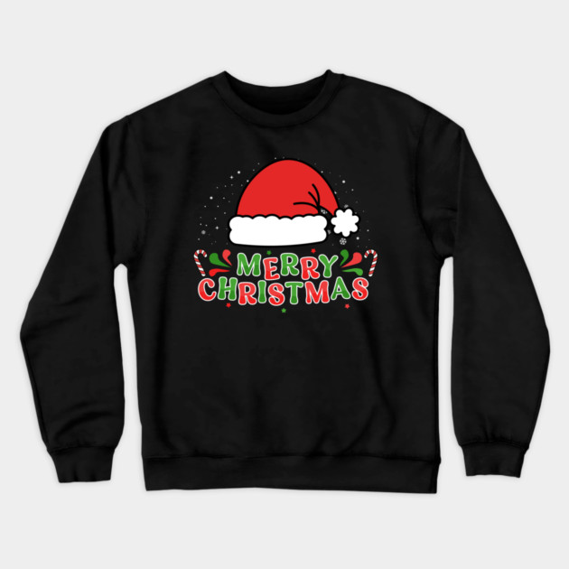 Merry Christmas Santa Hat With Candy Canes Crewneck Sweatshirt by Creatifly Graphic Tees