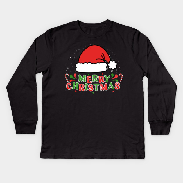 Merry Christmas Santa Hat With Candy Canes Kids Long Sleeve T-Shirt by Creatifly Graphic Tees