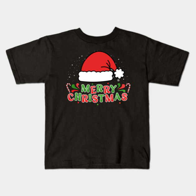 Merry Christmas Santa Hat With Candy Canes Kids T-Shirt by Creatifly Graphic Tees